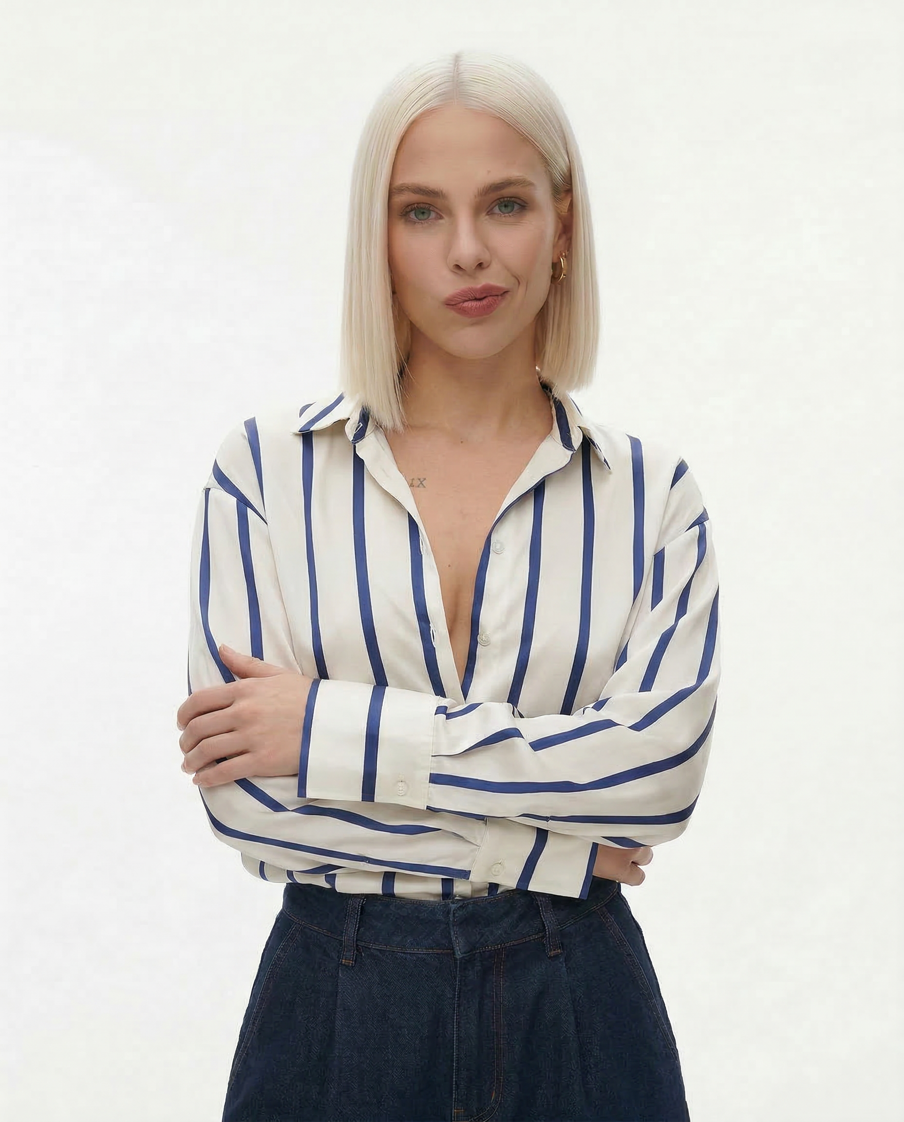 satin stripe dress shirt Signature Satin California Collar Shirt- Midnight