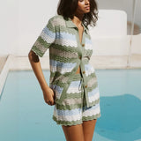 Women's Crochet Knit Cover Up Set Striped
