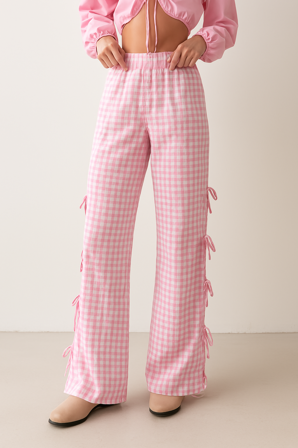 Casual Checkered Cotton Trousers - Main Image