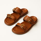 Lucia Buckle Leather Slides