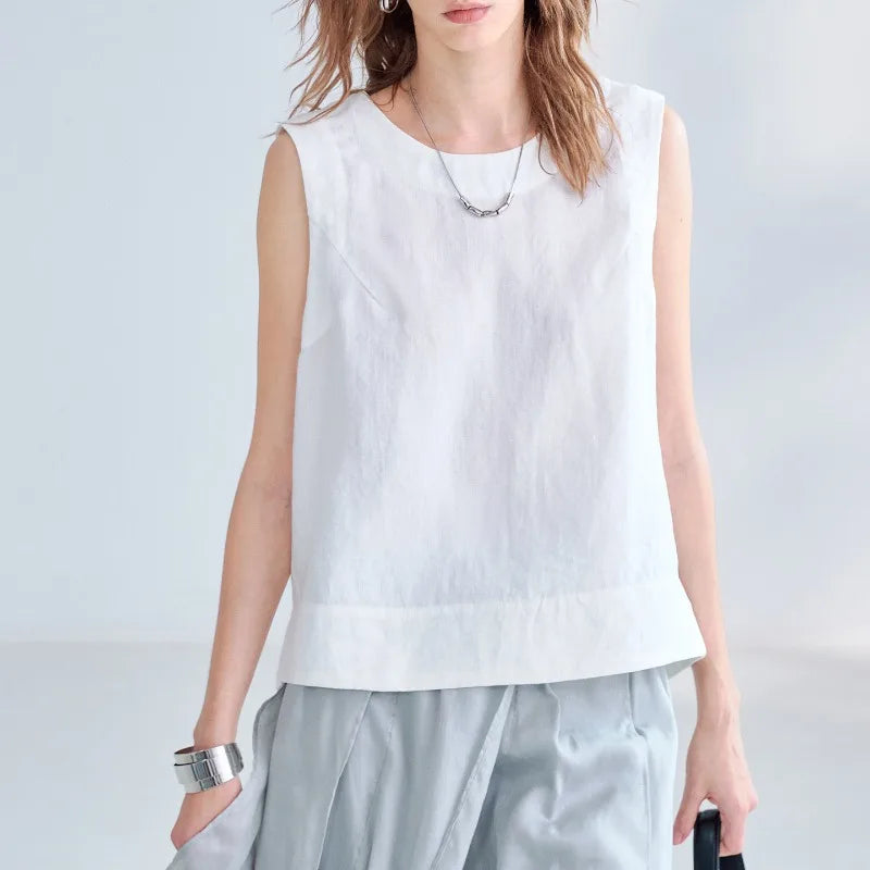 Women's Linen Tank Top Backless Loose Summer
