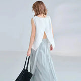 Women's Linen Tank Top Backless Loose Summer