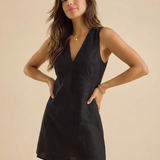 Women’s Linen V-Neck Sleeveless Mini Dress