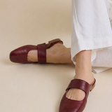 Women’s Leather Square Toe Chunky Heel Mules