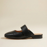 Women’s Leather Square Toe Chunky Heel Mules