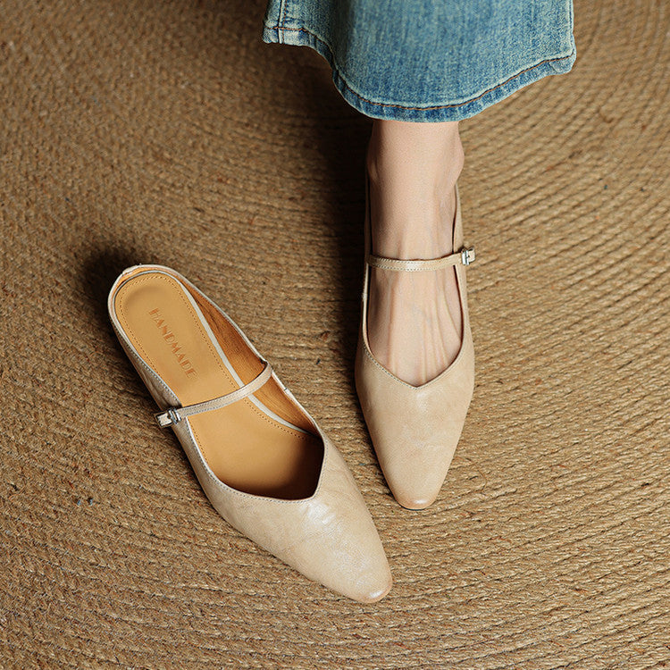 Valencia Genuine Leather Mules in Camel — Flats