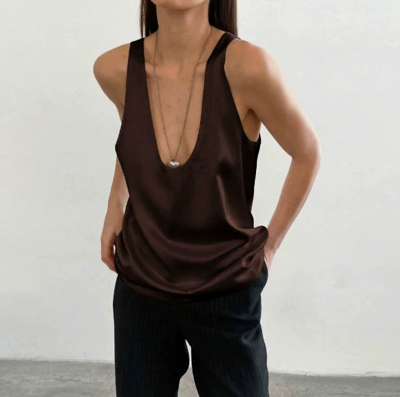 Lissia Deep Drape Satin Tank - Silky | Lacceti