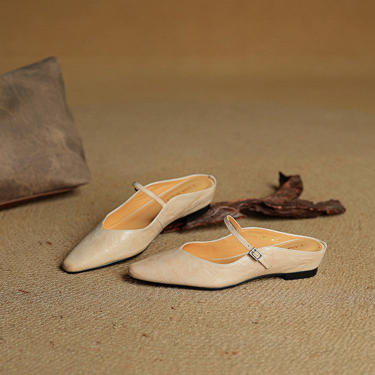 Valencia Genuine Leather Mules in Camel — Flats