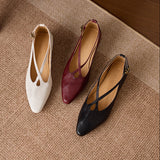 Cala Italian Leather Cross-Strap Pointed Flat