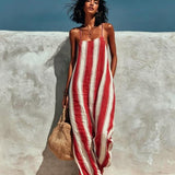 Women's Halter Wide Leg Jumpsuit Stripe Sleeveless