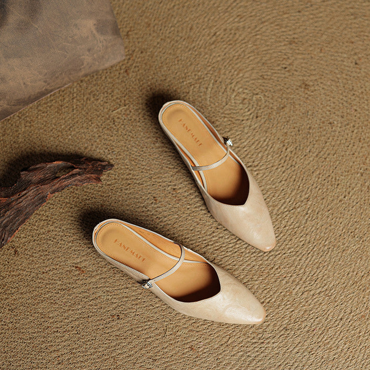 Valencia Genuine Leather Mules in Camel — Flats