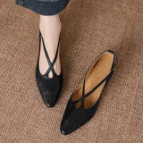 Cala Italian Leather Cross-Strap Pointed Flat