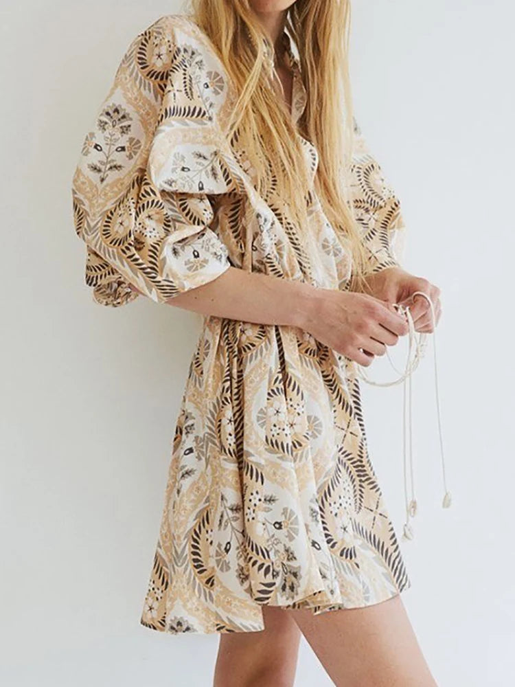 Women's Floral Mini Dress Long Sleeve Bohemian