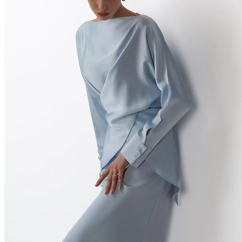 Women's Satin Two Piece Long Skirt Set