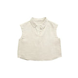 Women's Linen Sleeveless Crop Top Lapel Summer