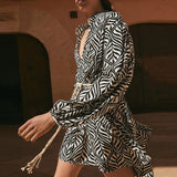 Women's Floral Mini Dress Long Sleeve Bohemian