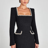 Monaco Lacceti Women's Tweed Pearl Trim Blazer Mini Dress