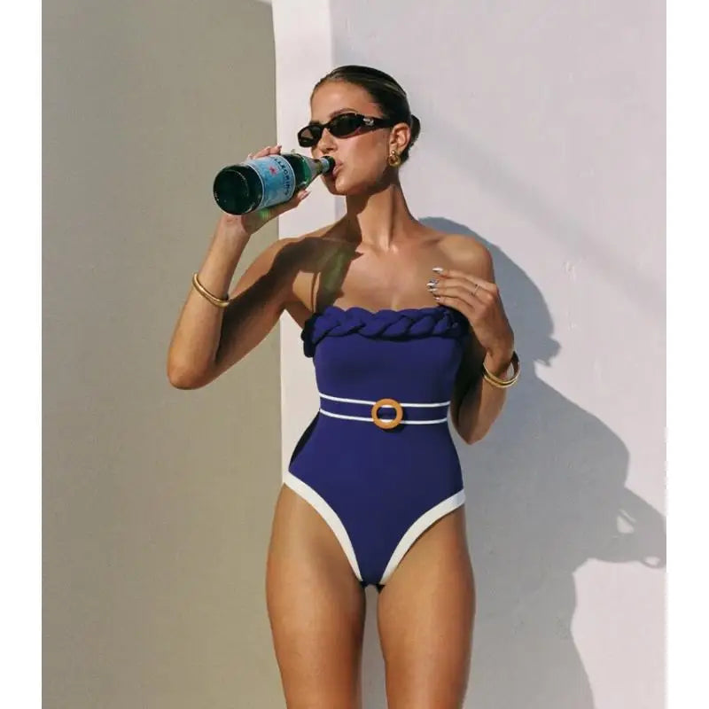 Riviera Color Block Swimsuit Set in Black — Swimwear