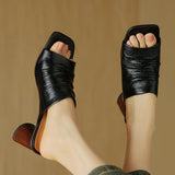 The Ruched Leather Block Heel Mule