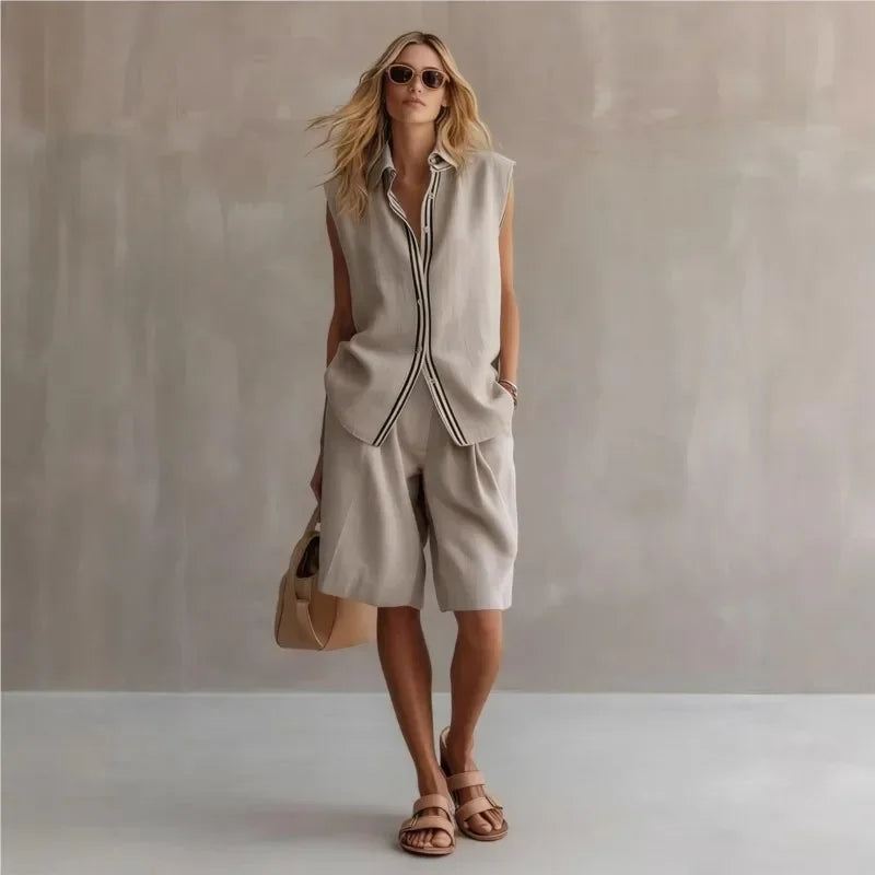Women's Linen Two Piece Set Sleeveless Summer
