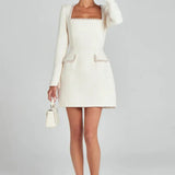 Monaco Lacceti Women's Tweed Pearl Trim Blazer Mini Dress