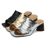 The Ruched Leather Block Heel Mule