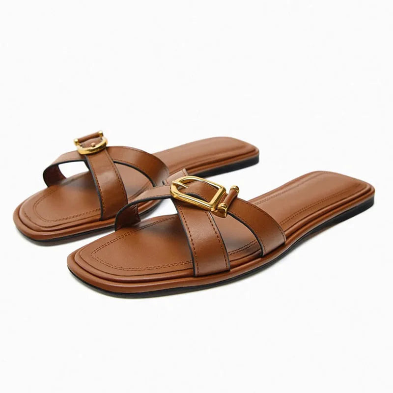 Calvi Italian Leather Cutout Slide Sandal