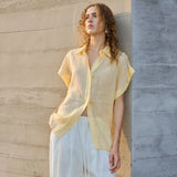 Women's Ramie Short Sleeve Shirt Loose Casual