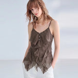 Women's Ramie Cami Tank Top Asymmetrical Ruffle