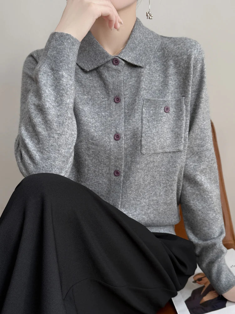 Elara Merino Wool Polo Cardigan
