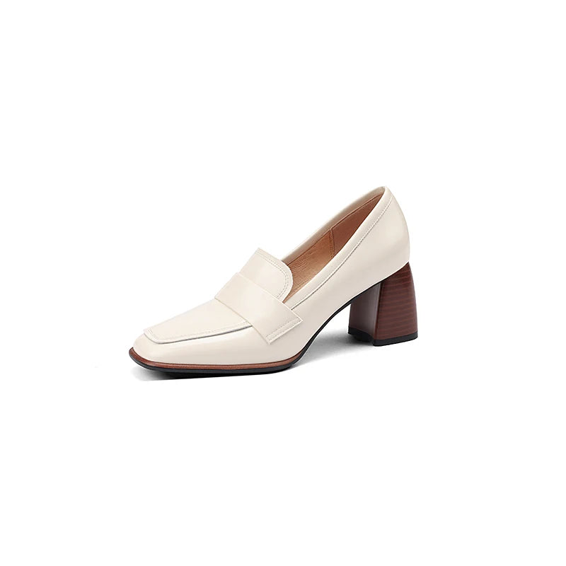 The Square Toe Leather Block Heel Pump