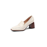 The Square Toe Leather Block Heel Pump