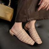 Women’s Leather Croc-Embossed Low Heel Mules