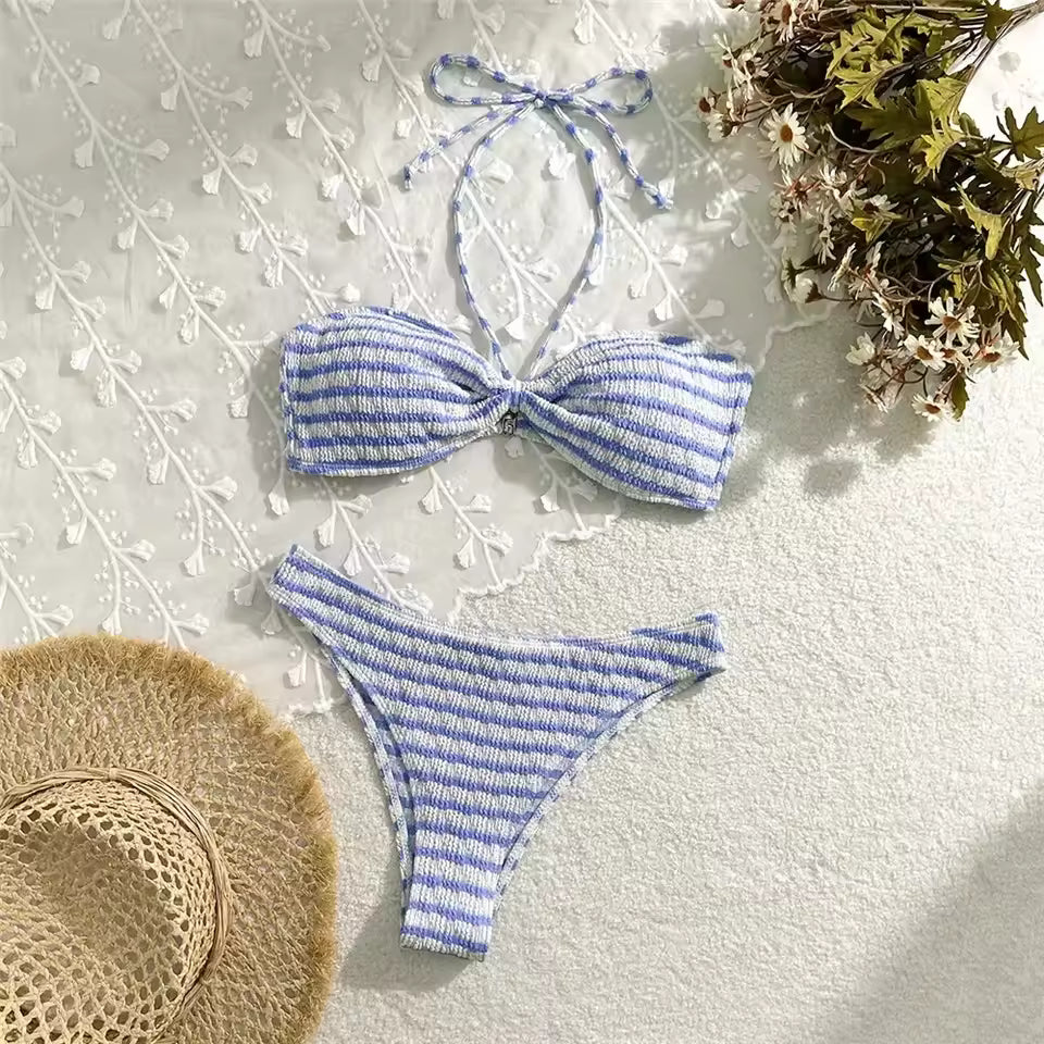 Women's Striped Halter Bikini Set Brazilian