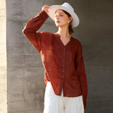 The Collarless Linen V-Neck Shirt