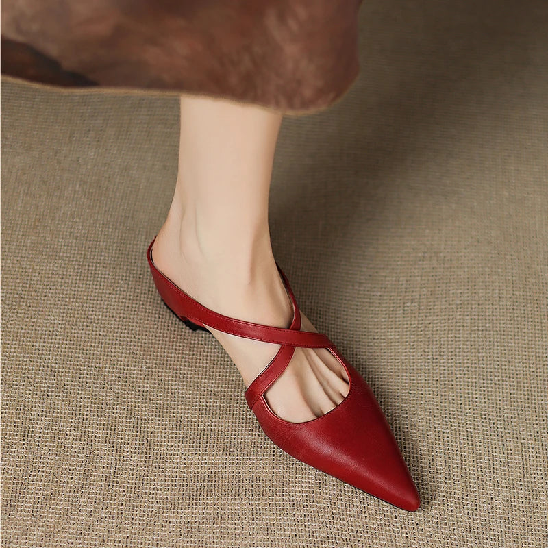 Palma Genuine Leather Mules in Camel — Flats