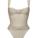 Ruched Rosette Bandeau One-Piece Swimsuit