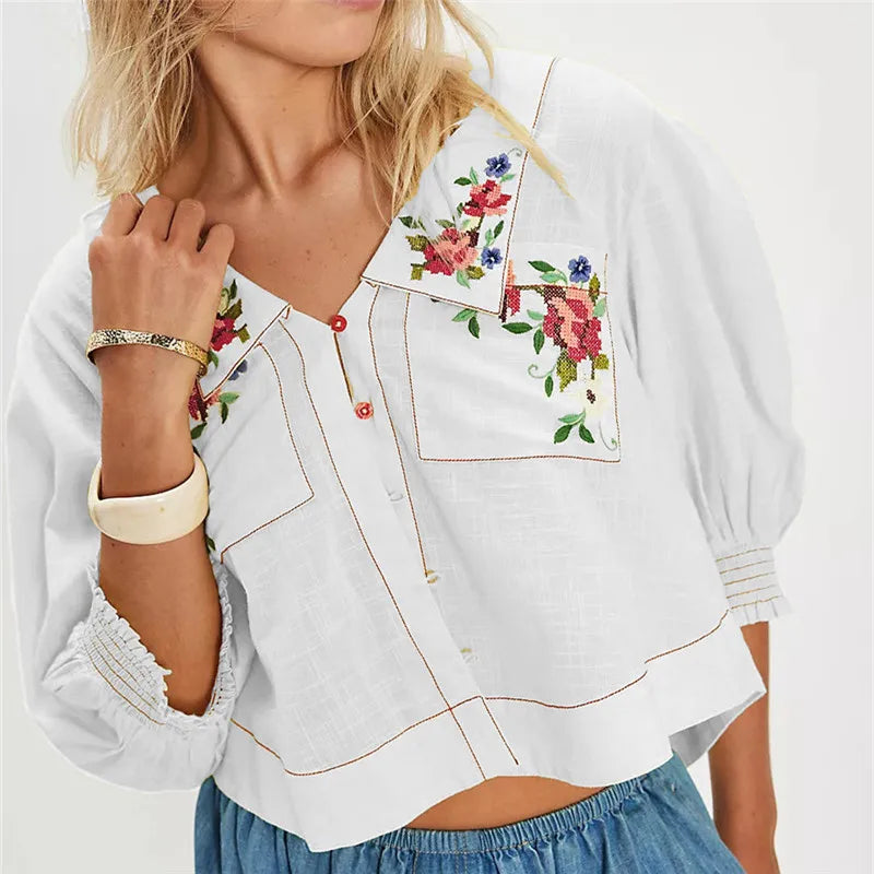 The Floral Embroidered Crop Blouse
