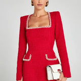 Monaco Lacceti Women's Tweed Pearl Trim Blazer Mini Dress