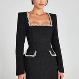 Monaco Lacceti Women's Tweed Pearl Trim Blazer Mini Dress