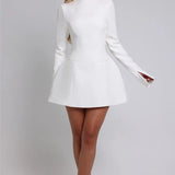 Elara White High Neck Long Sleeve Mini Dress