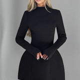 Elara White High Neck Long Sleeve Mini Dress
