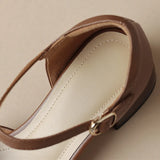 Women’s Leather Braided Ankle Strap Mid Heel Pumps