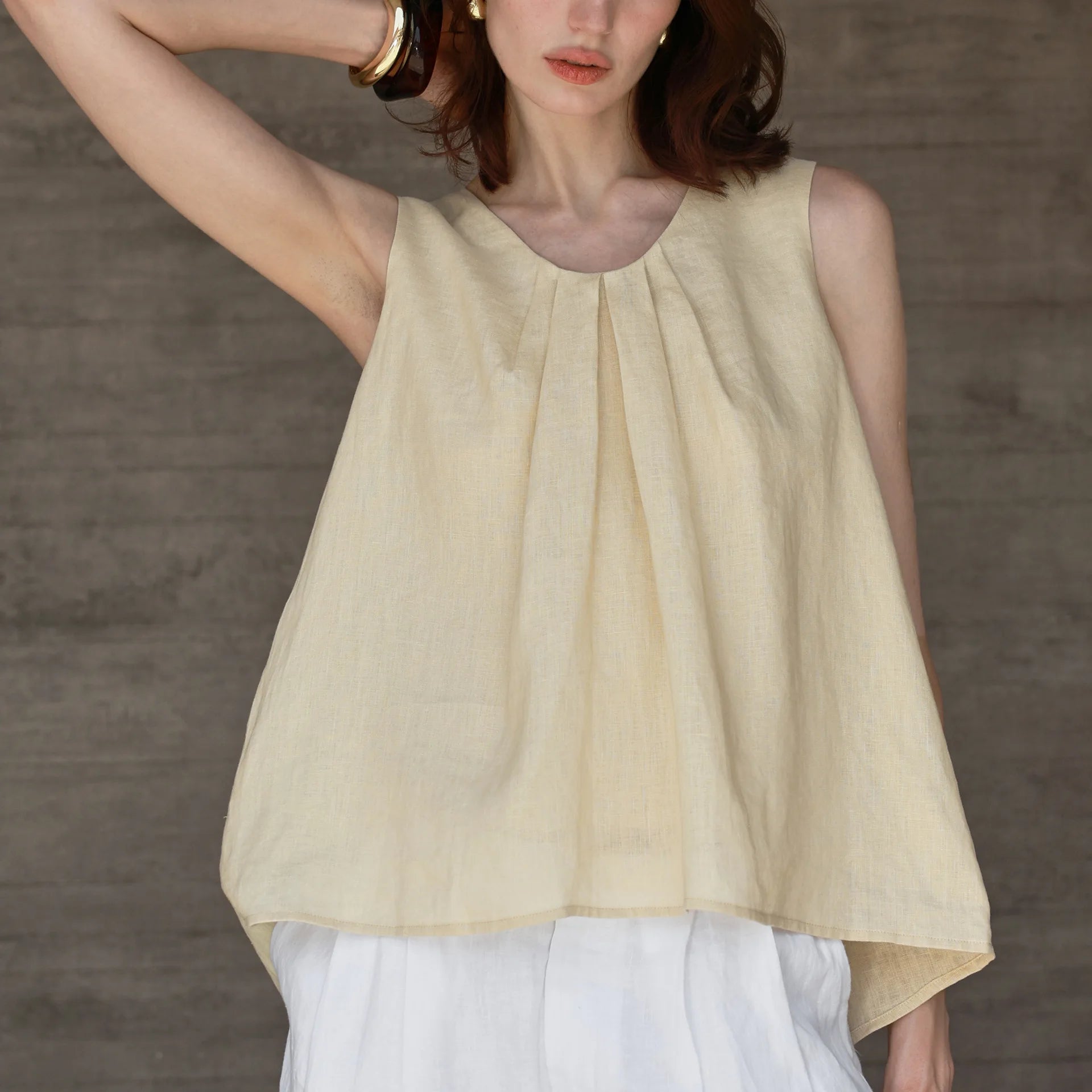 The Gathered Pleat Linen Tank
