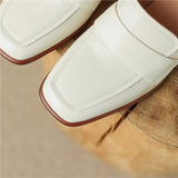 The Square Toe Leather Block Heel Pump