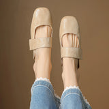 Women’s Leather Square Toe Chunky Heel Mules