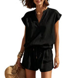 Women's 2 Piece Cap Sleeve V Neck Shorts Set