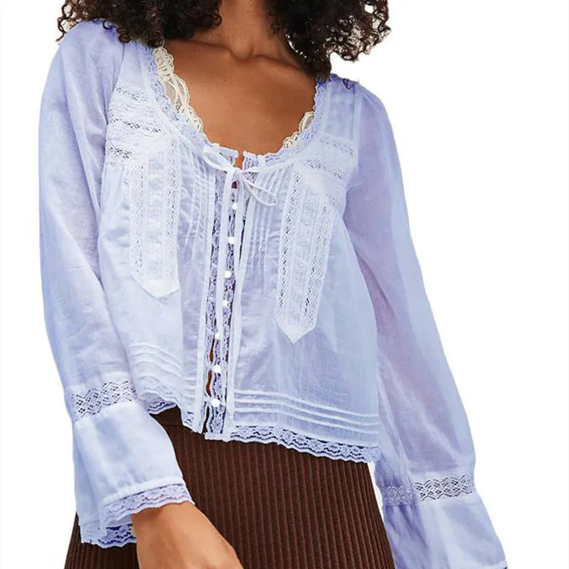 The Lace Trim Tie-Front Blouse