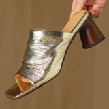 The Ruched Leather Block Heel Mule