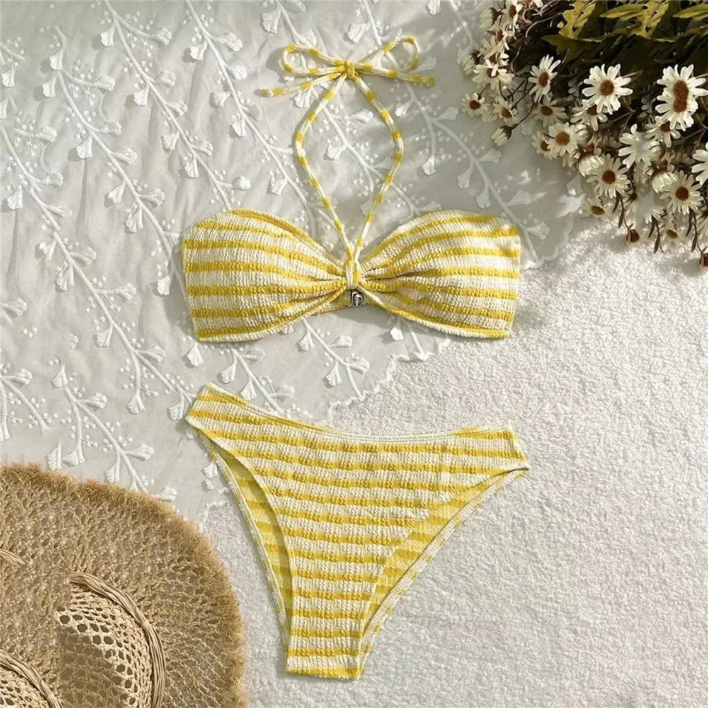 Women's Striped Halter Bikini Set Brazilian